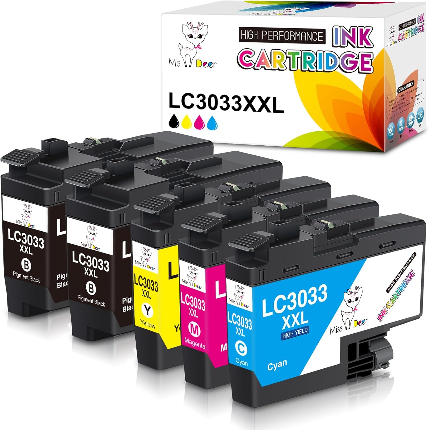 Miss Deer LC3033 Ink Cartridge BK/C/M/Y, Compatible Replacement for Brother LC3033XXL LC-3033, Work for Brother MFC-J995DW MFC-J995DWXL MFC-J815DW MFC-J805DW MFC-J805DWXL Printer,5 Pack