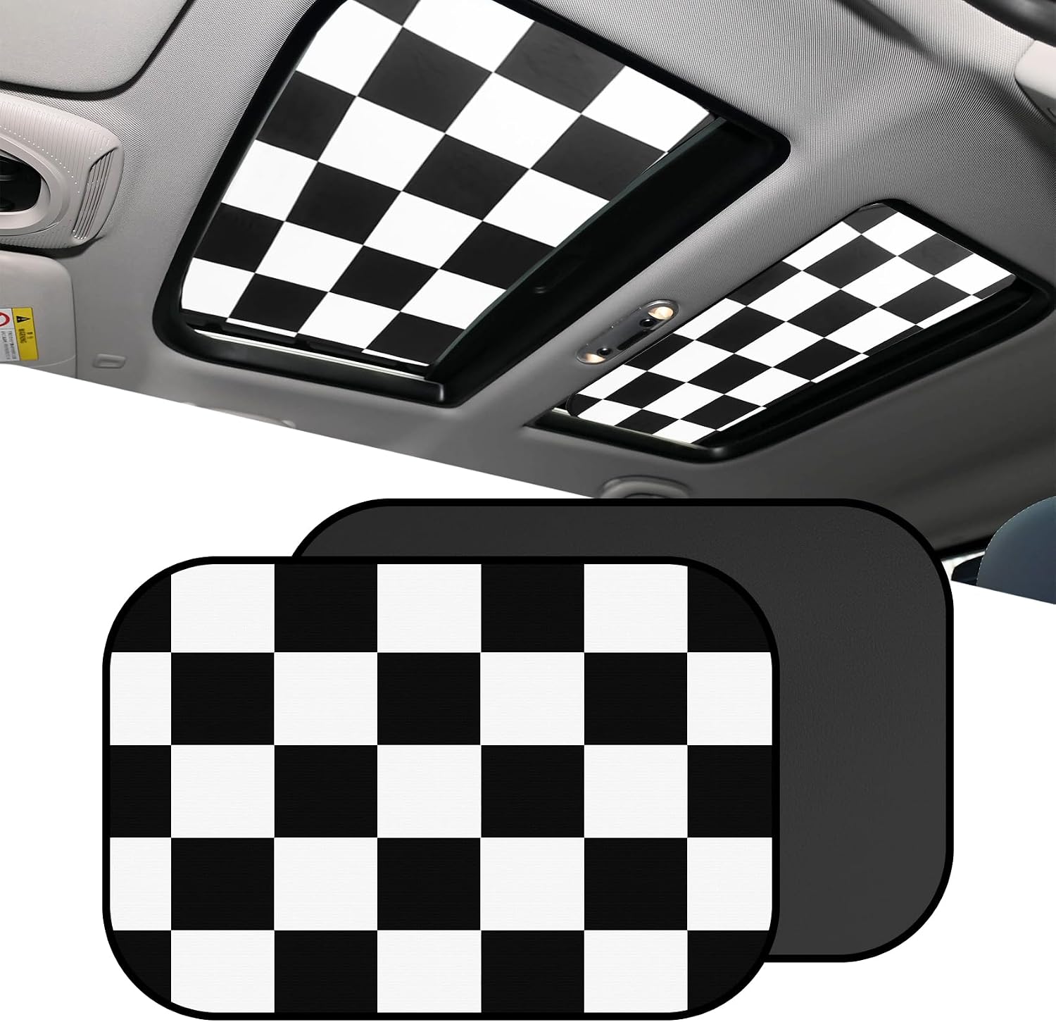 2PCS Car Sunroof Sunshade, Sun Protection Car Roof Cover, Foldable UV-Resistant Reflector Breathable Sunshade Canopy, Auto Accessories Fit for Mini Cooper, Clubman, Countryman (Chequer)