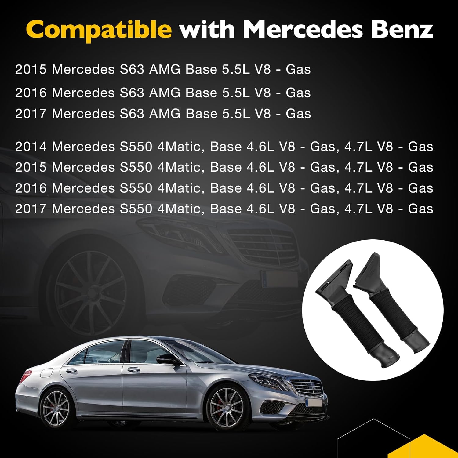 2780904982 2780905082 Air Intake Inlet Duct Hose Left and Right compatible with Mercedes-Benz S500 4Matic Base 4.6L 4.7L V8 Gas 2014-2017, S63 AMG 5.5L V8 Gas 2015-2017 Air Cleaner Intake Hose