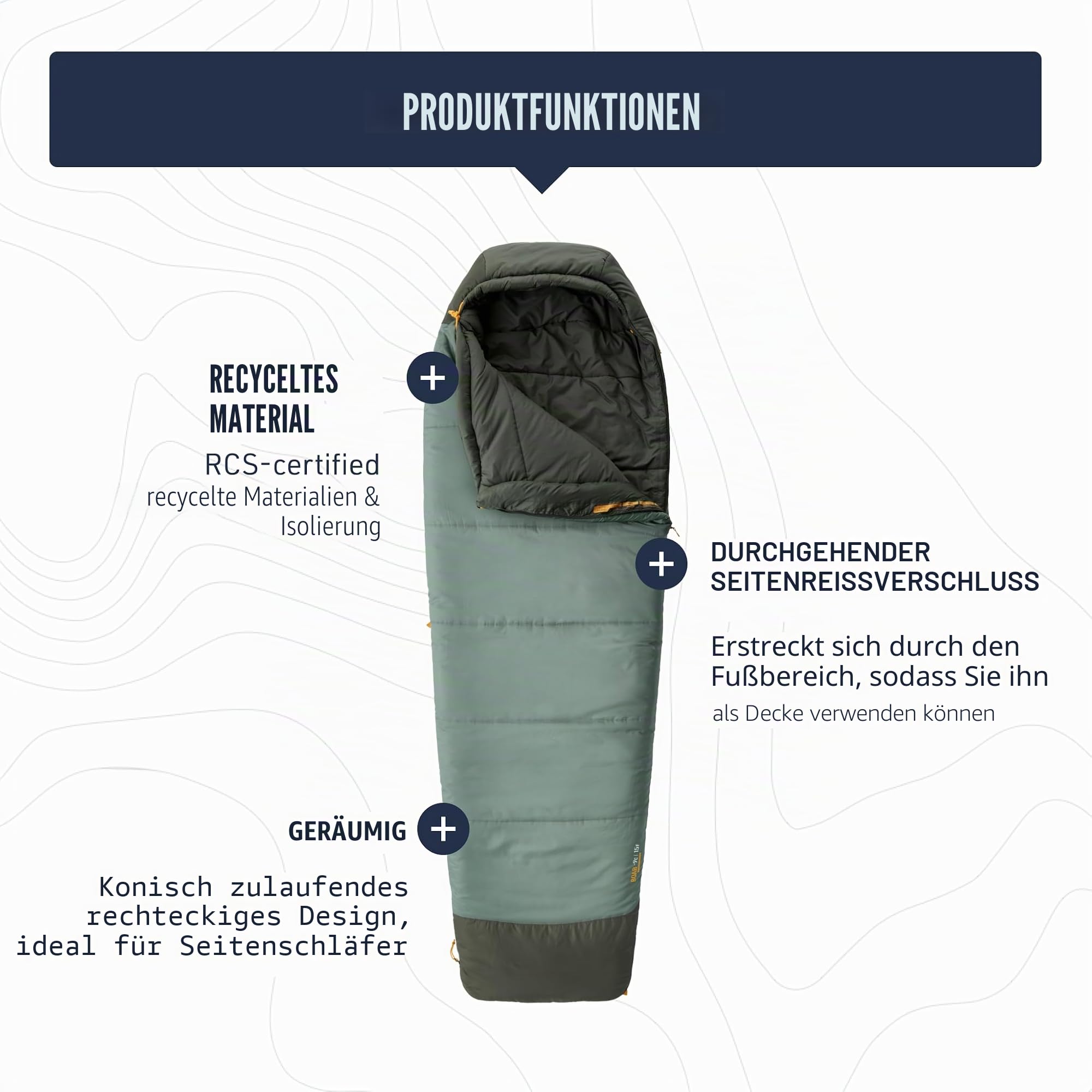 SEA TO SUMMIT - Boab Schlafsack aus Kunstfaser (–9 °C) - Rechteckig - Durchgehender Reißverschluss - Revive Loft-Isolierung - RCS-Recyclingmaterialien - Für Camping & Trekking - Grün
