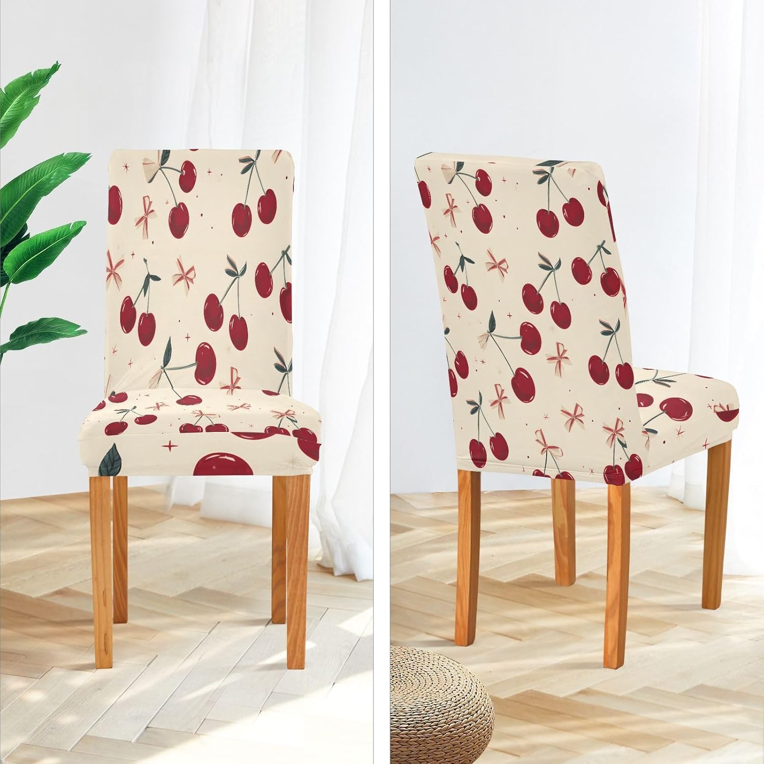 ALAZA Chair Covers for Dining Room, Retro Bow Cherry Stretch Chair Cover Sets Chair Protector Removable Washable for Ktichen Restaurant Hotel