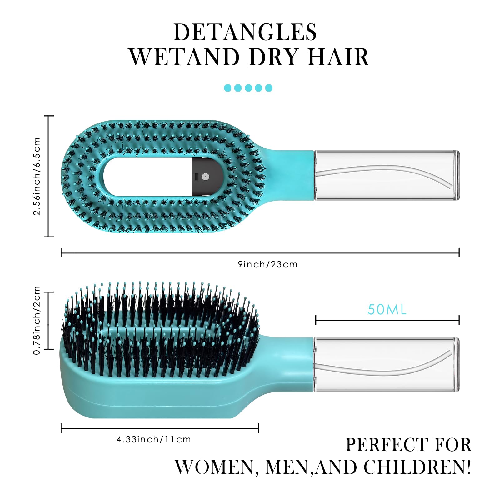 2-in-1-Entwirrer-Haarbürste, mit integriertem Sprühnebel, Nass- und Trocken-Entwirrungsbürste für lockiges, gewelltes und glattes Haar, kein Verheddern, Anti-Frizz-Haarpflegebürste, Wasserspeicher, 50