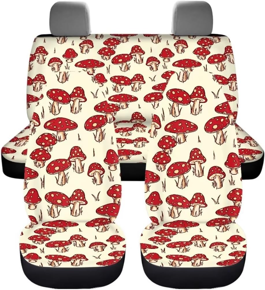 Full Set Car Seat Covers Mushroom Print Auto Interior Accessories for Women Men Front Seat Protector with Back Bench Buckets Protector