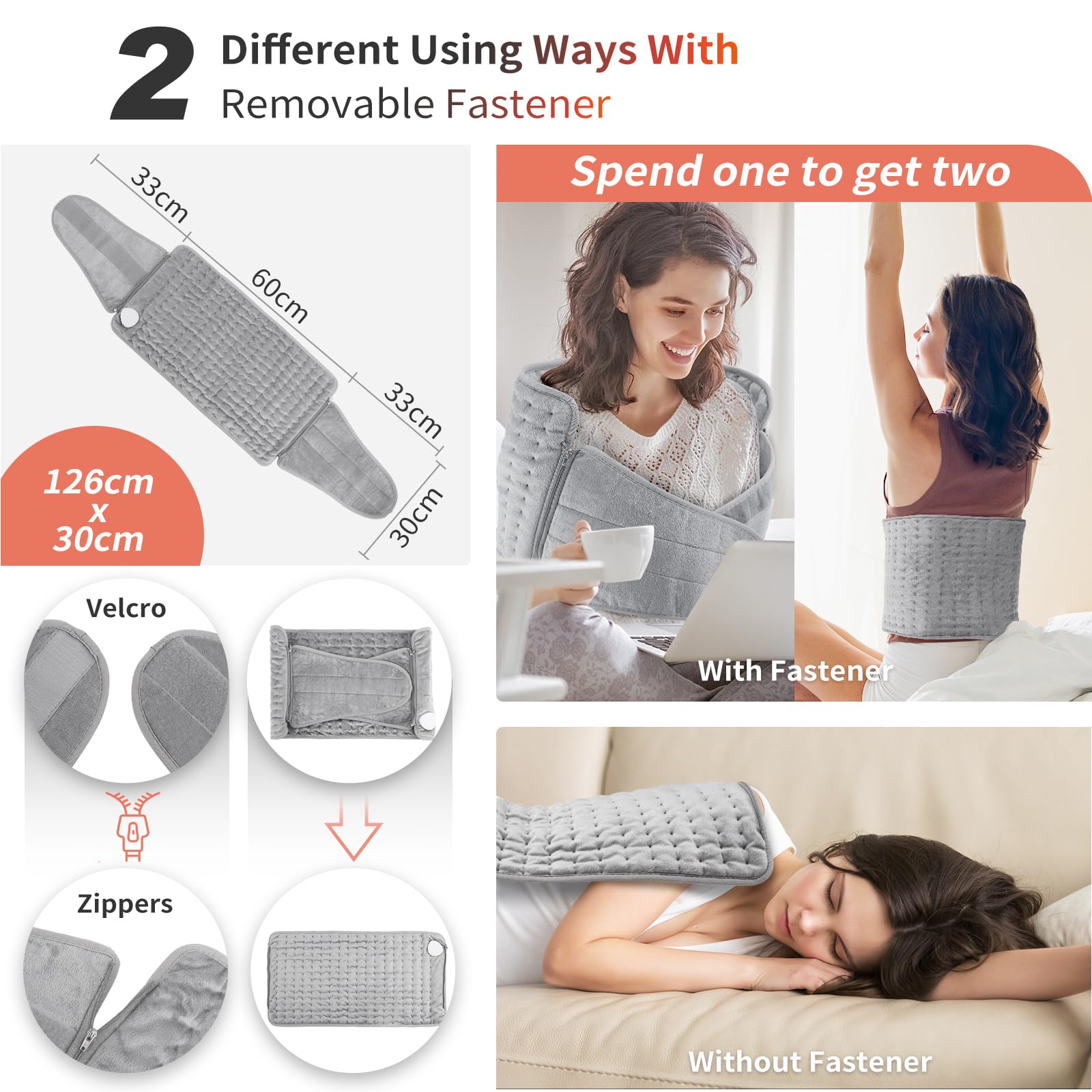 Manta Electrica, AOROY Almohadilla Eléctrica 126X30CM con Apagado Automático y Protección Contra Sobrecalentamiento, Almohadilla Térmica 6 Niveles de Temperatura 4 Configuraciones de Tiempo