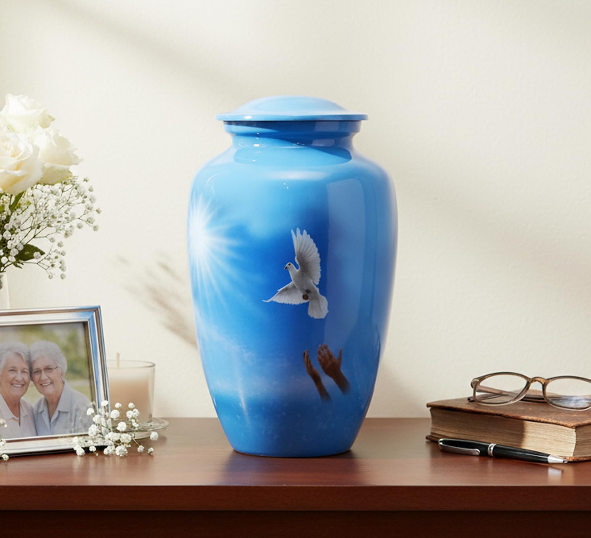 eSplanade Cremation Urn Memorial Human Ashes Container Jar Pot | Burial Funeral Urns | - Flying Pigeon - 10" Inches (Full Size)