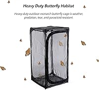 Vista 2 de Hábitat de mariposa monarca resistente de 30 pulgadas, jaula plegable para exteriores, terrario con protección de cremallera