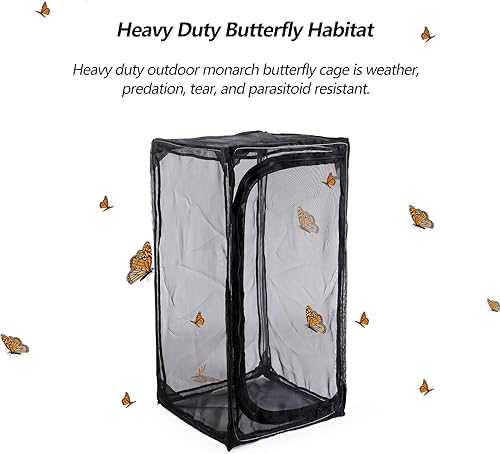 Miniatura 2 de Hábitat de mariposa monarca resistente de 30 pulgadas, jaula plegable para exteriores, terrario con protección de cremallera