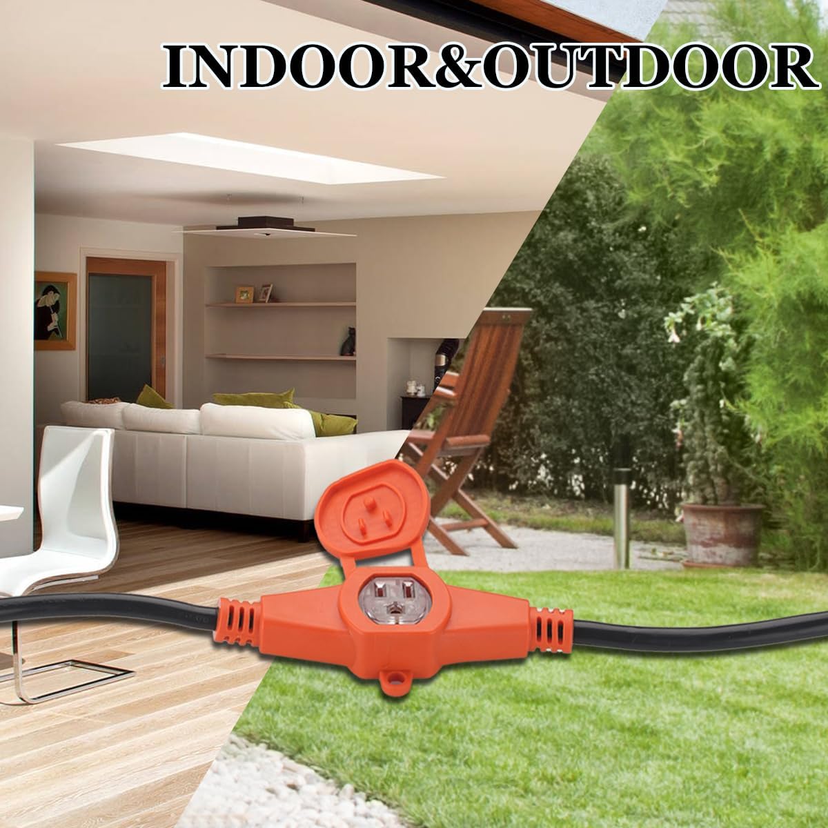 30 FT Outdoor Extension Cord with Multiple Outlets, Evenly Spaced 6 Outlets Plugs with Safety Cover, 16/3 SJTW Weatherproof Multiple Outlets Wire for Landscape/Christmas Tree Lights,ETL Listed, Black