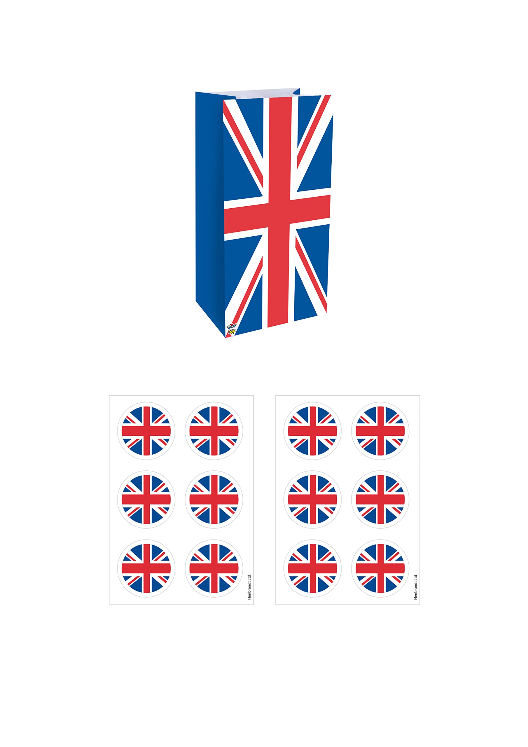 Henbrandt Union Jack Paper Party Bags with Stickers UK Paper Lunch Bag Gift  Bag for Jubilee Celebrations and Street Parties Sport VE Day Party Favours  Goodies Sweets and Treats Packaging : Amazon.co.uk: