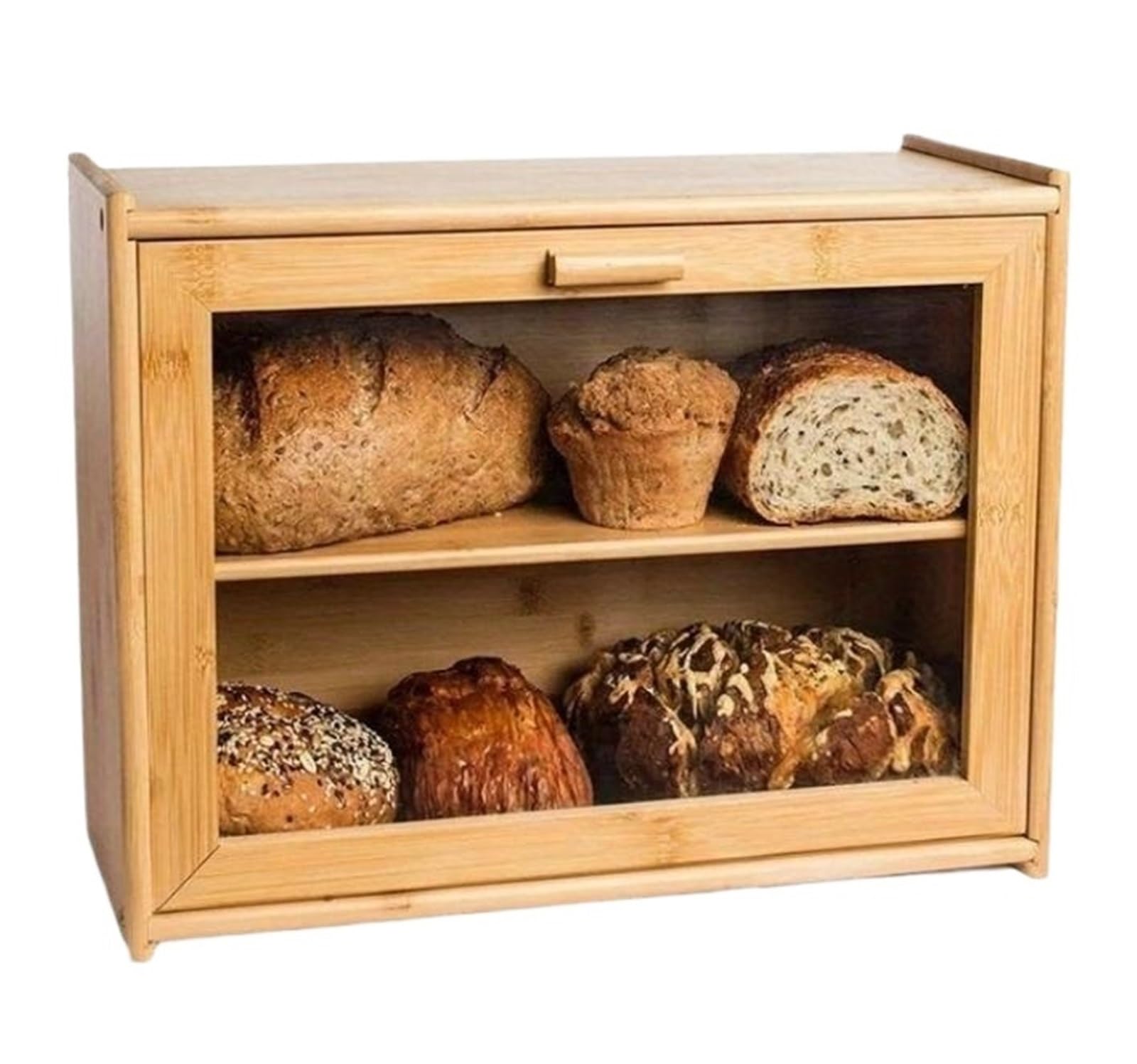 Caja De Pan Panera Para Pan Caja De Pan De Bambú, Soporte De Almacenamiento De Pan Doble, Contenedor De Pan De Gran Capacidad, Organizador De Cocina, Caja De Pan De 2 Capas Caja Contenedor De Pan
