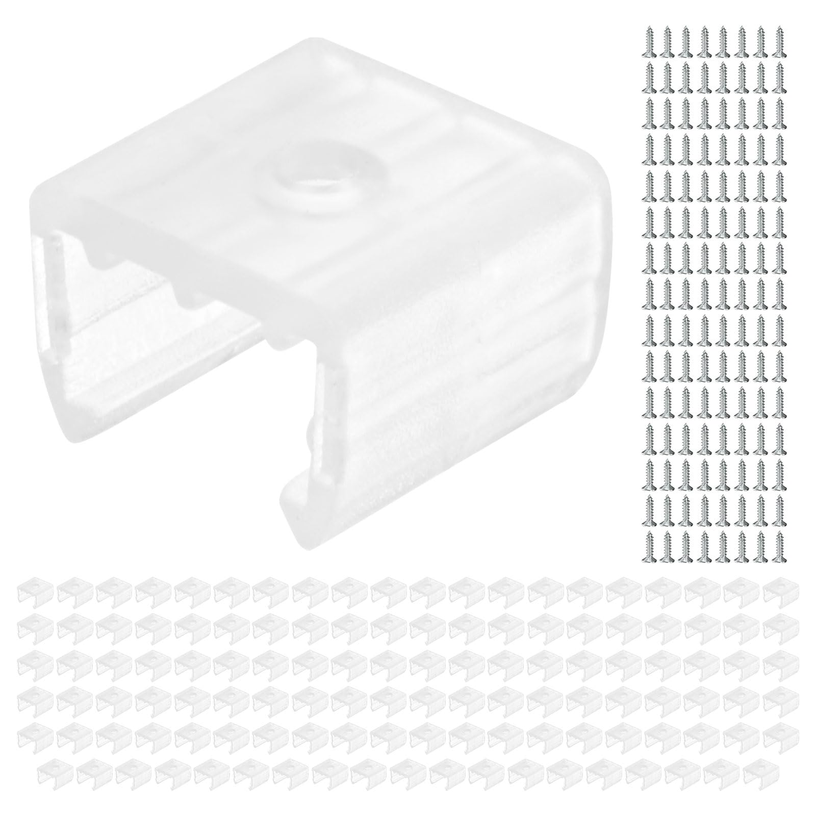 TIXIPEM Waterproof LED Strip Light Clips [120pcs] - Mounting Clips with Screws for 10 to 12mm LED Neon Flexible Strip Lighting, Neon Signs DIY - [Transparent - 0.59 in]