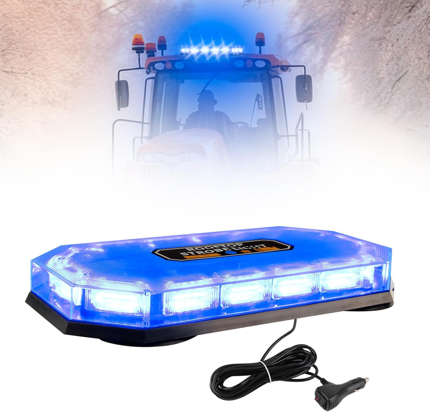 Blue LED Rooftop Strobe Beacon Lights 16 Inch, Beacon Emergency Warning 26 Flashing Modes Light for 12-24V Trucks, Snow Plow, Construction Vehicles (Blue)