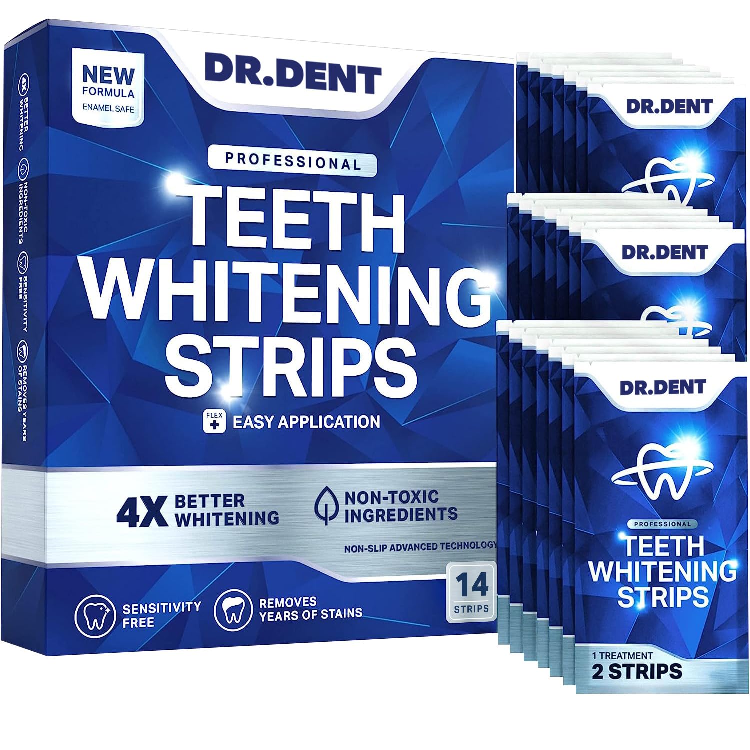DrDentProfessional Teeth Whitening Strips 7 Treatments - Safe for Enamel - Non Sensitive Teeth Whitening - Whitening Without Any Harm - Pack of 14 Strips + Mouth Opener Included