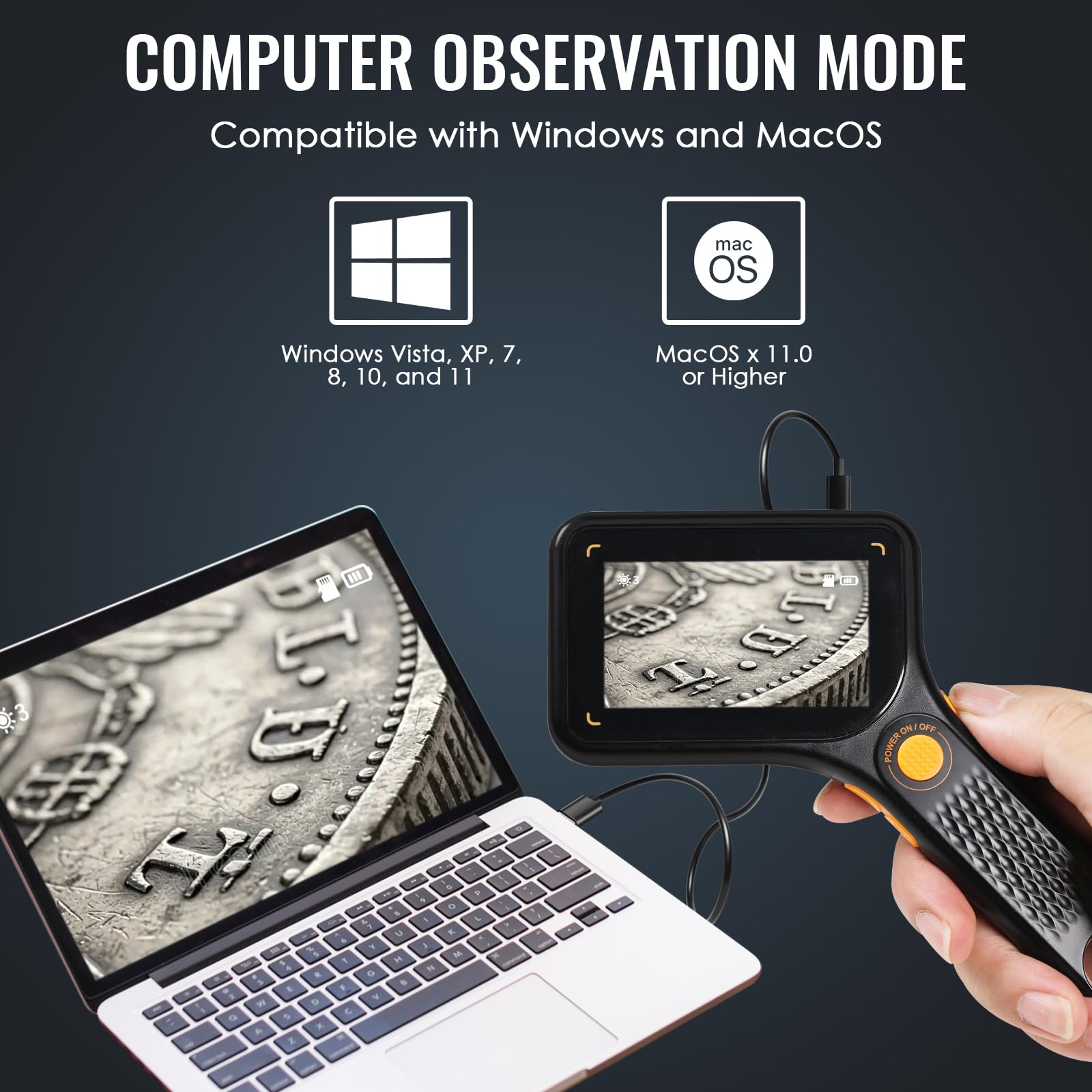 Produktbild von Digitales Mikroskop Mit 3″ IPS-Display, Autofokus, 500x Zoom, 8 LED, 64 GB Speicherbar, Für Münzen, Schmuck, PCB & Biologie – Tragbar Für PC/Mac