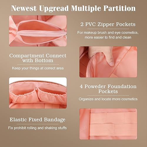 Miniatura 4 de bolsa de maquillaje de viaje de gran capacidad para mujeres, bolsa de cosméticos impermeable de pu portátil, Marrón, A la moda