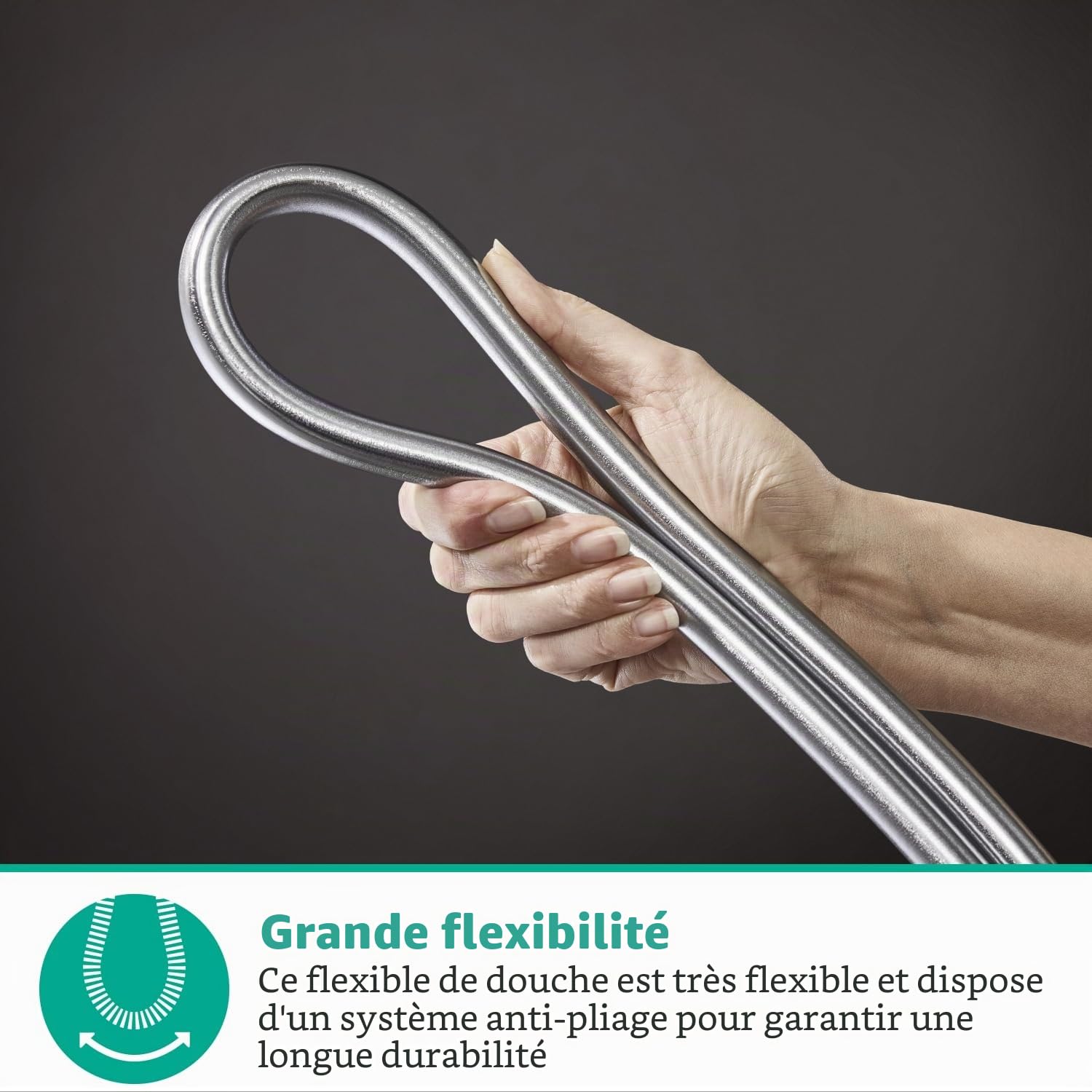 hansgrohe Isiflex - Flexible de douche universel 1,60 m, tuyau de douche avec protection anti-pliure et écrou tournant anti-torsion, avec joints d'étanchéité, Chromé, 28276000