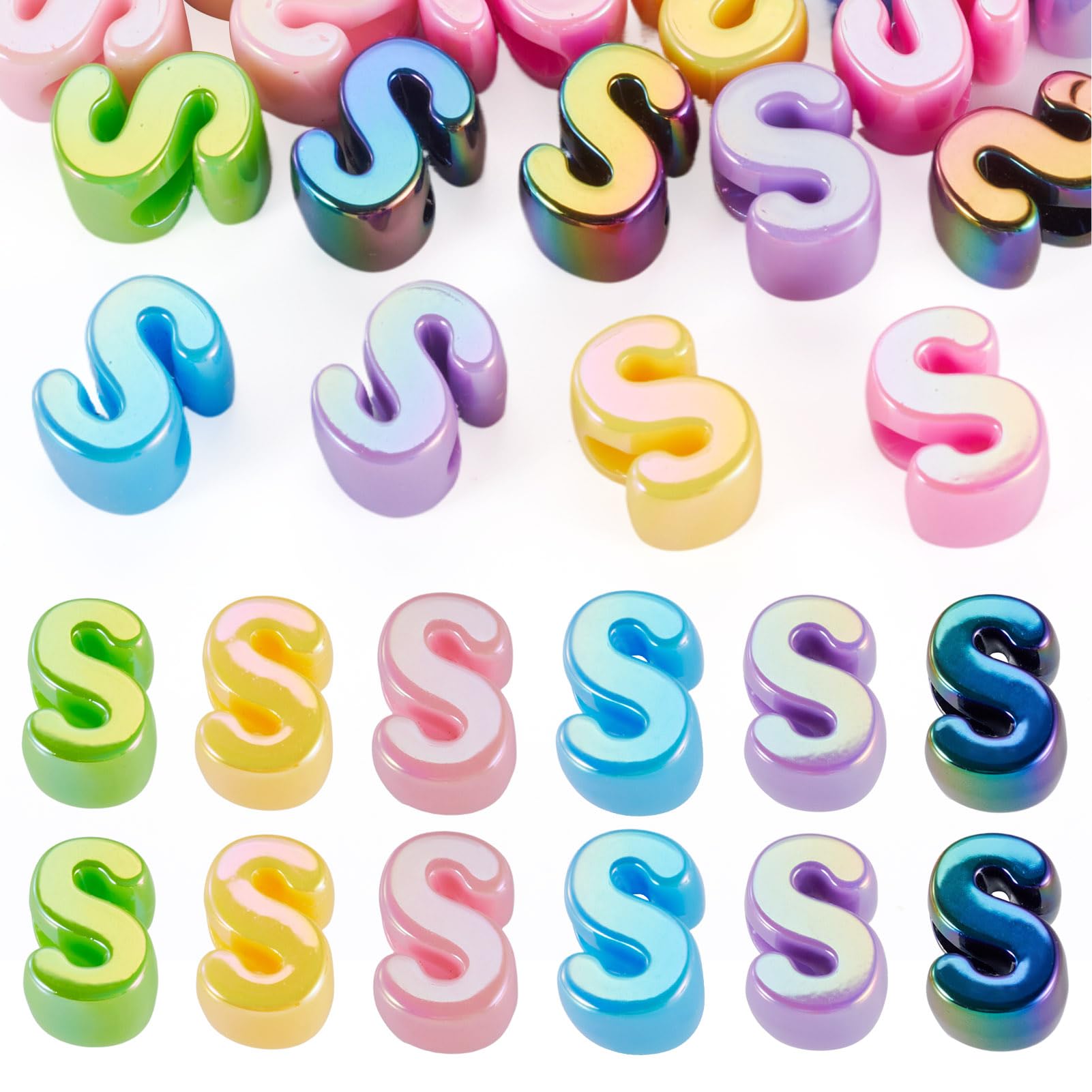 20Pcs Large Acrylic Letter Beads, Big Iridescent Letter Alphabet Beads, 3D Acrylic Letter Slide Bead Colorful Large Hole European Bead for Jewelry Making Name ID Craft