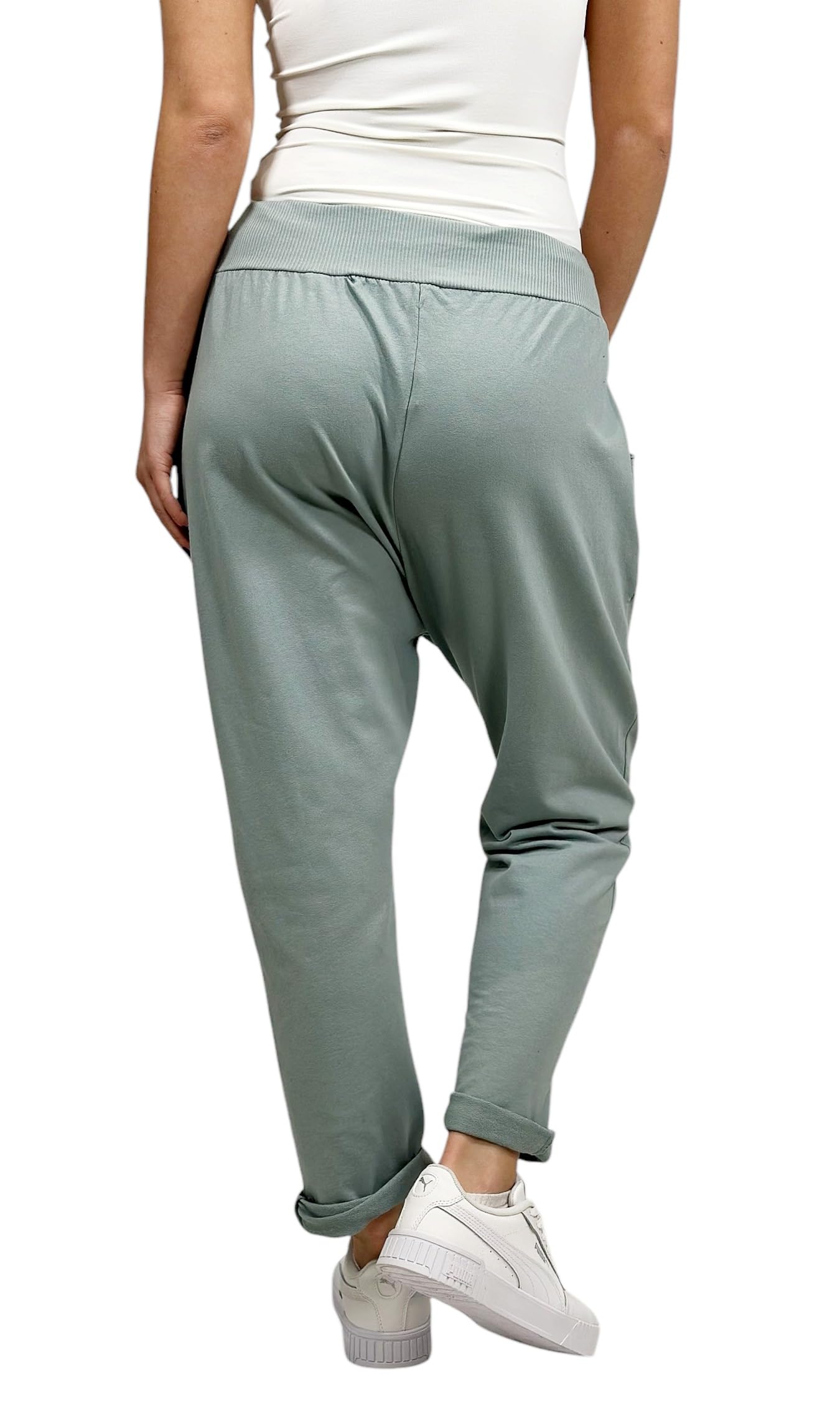 Mississhop Pantalon de survêtement en coton pour femme avec taille élastique