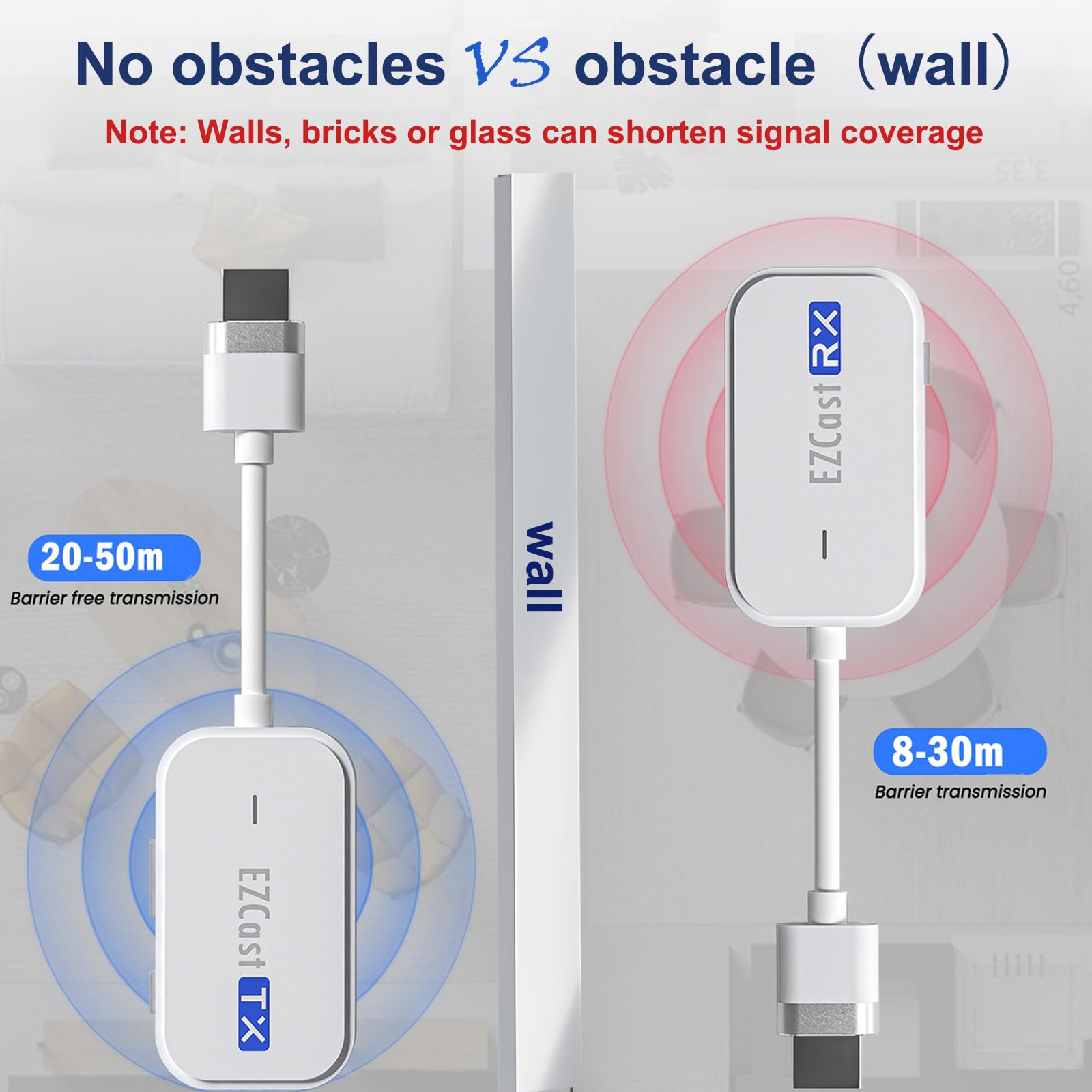 Trasmettitore e ricevitore HDMI wireless, 165FT/50M, 1080P@60Hz Ultra HD Output, Extended Display, wireless HDMI per video e audio al monitor di laptop/PC/TV Box/proiettore