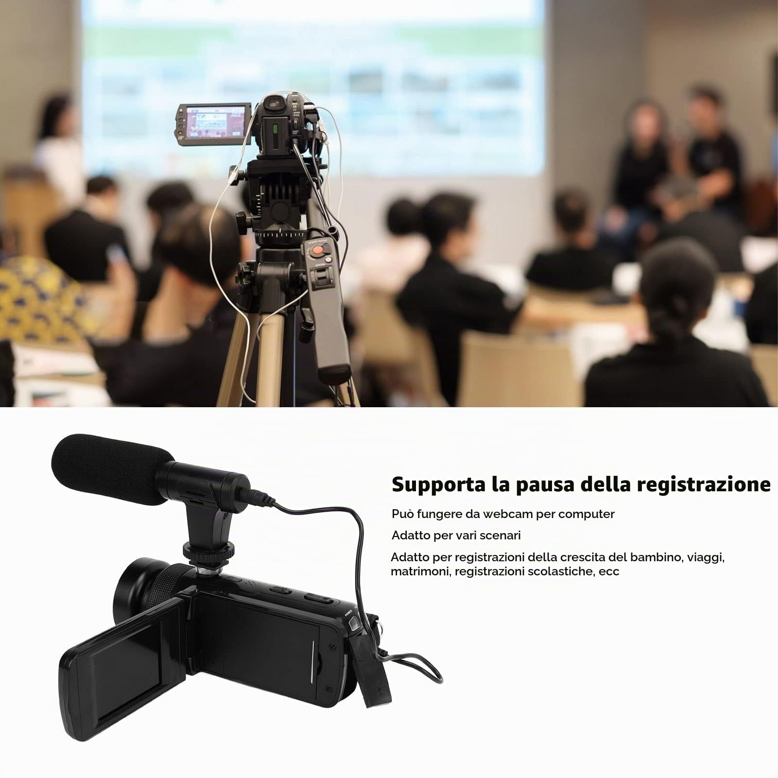 videocamera 4K 48MP YouTube Camera IR Visione Notturna 2.4 Pollici Touchscreen Ruotabile a 180° per Microfono, Paraluce, Obiettivo