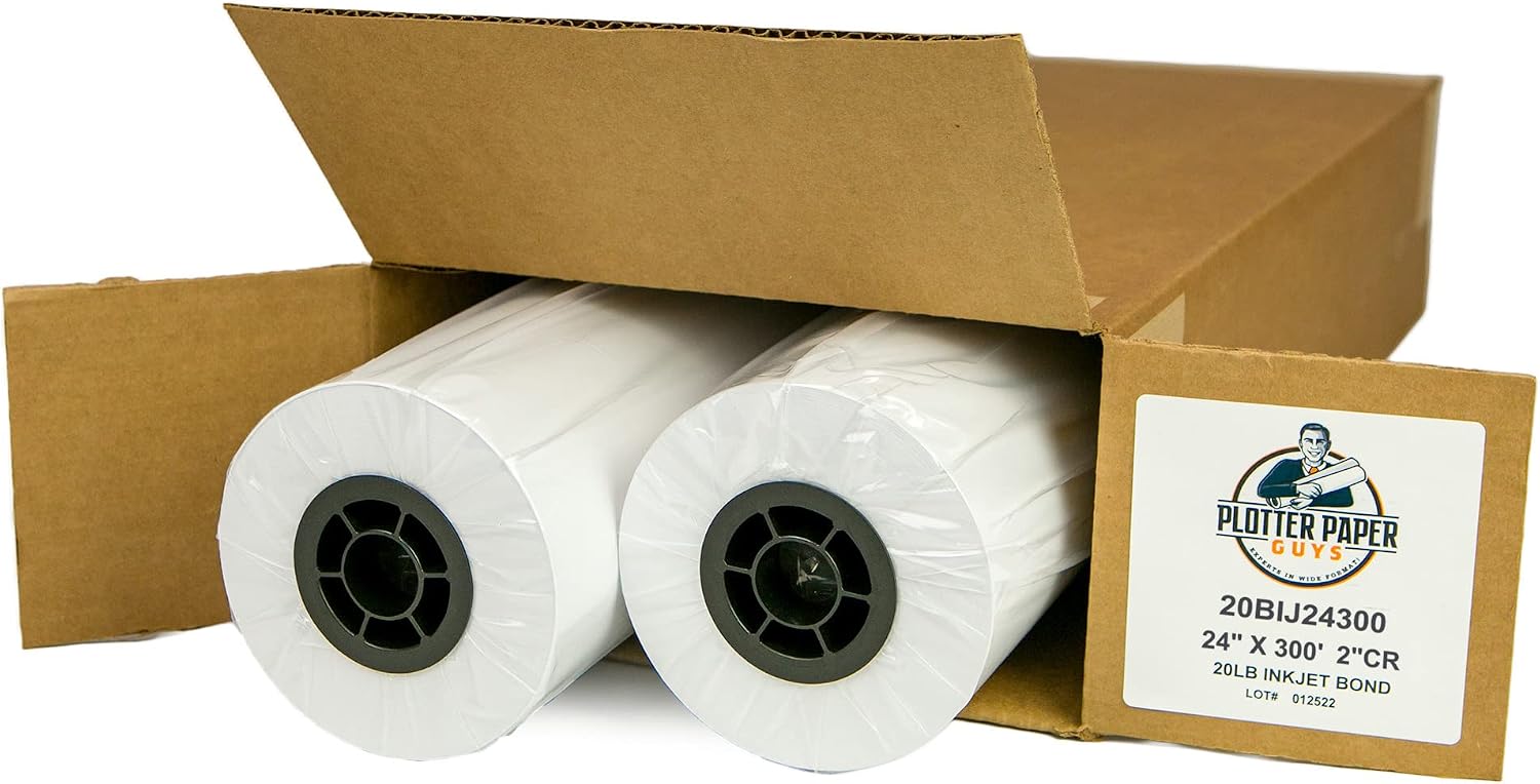 20lb Uncoated Inkjet Bond Paper, 24" x 300', 2" core, 2 rolls per box