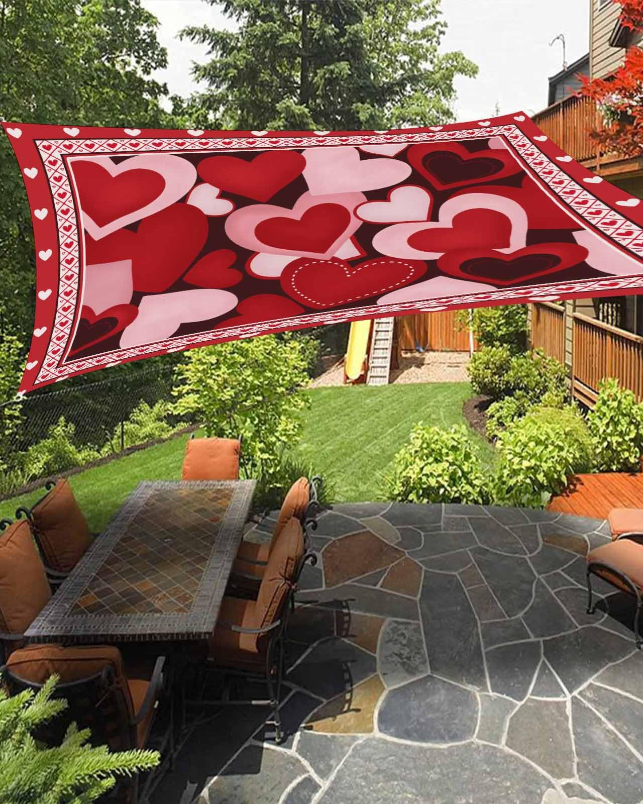 Boanket Sun Shade Sail 12' x 16', Red Love Heart Valentines Sun Blocking Shades Privacy Outdoor Covering, Romantic Love Heart Shade Cloth for Patio Deck Terrace Garden Lawns Beach Backyard