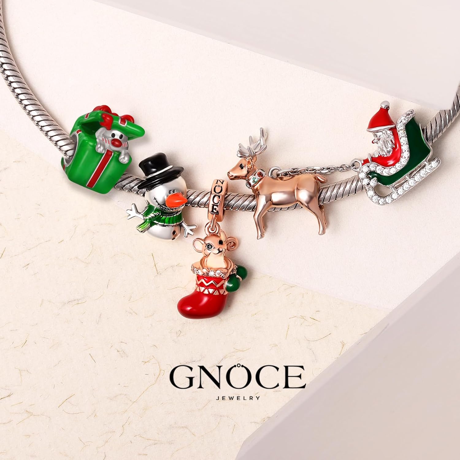GNOCE Christmas Elk Gift Box Charm Sterling Silver Bead Christmas Charm Fit Bracelet/Necklace for Women Wife/Jewelry Gift (Elk Gift Box) - Image 5