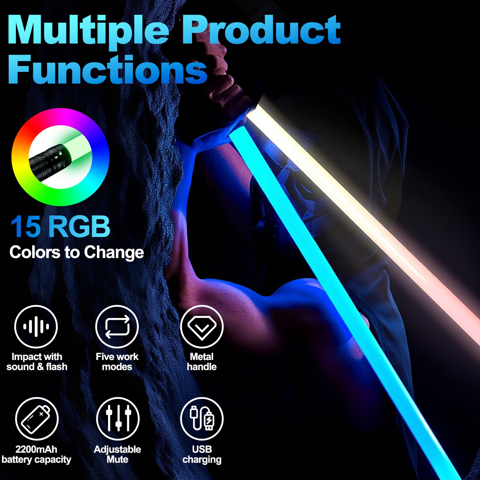 Lightsaber Star Wars, 2025 Upgraded 15 Colors USB RGB LED Light, Rechargeable Light saber with Metal Handle - Image 4