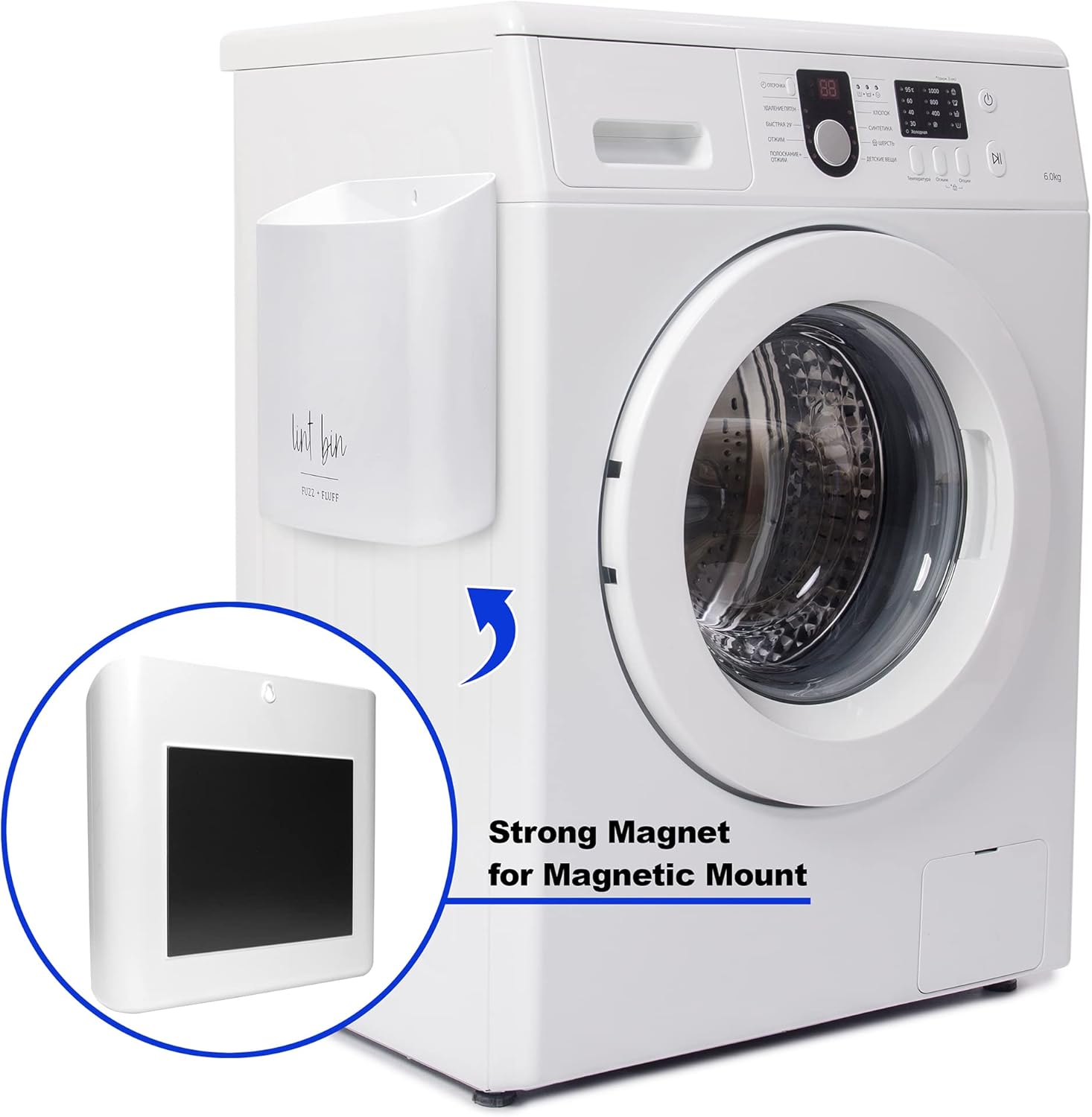 Magnetic Lint Bin for Laundry Room Organization and Storage (2 Piece Set), Waste Holder and Storage Decor, Saves Space with Magnet Mount onto Dryer or Wall Mount Options