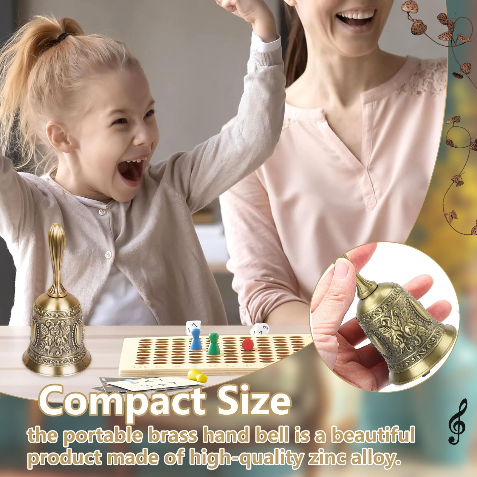 Campana de Mano de Bronce para Té, Navidad, Escuela, Hotel