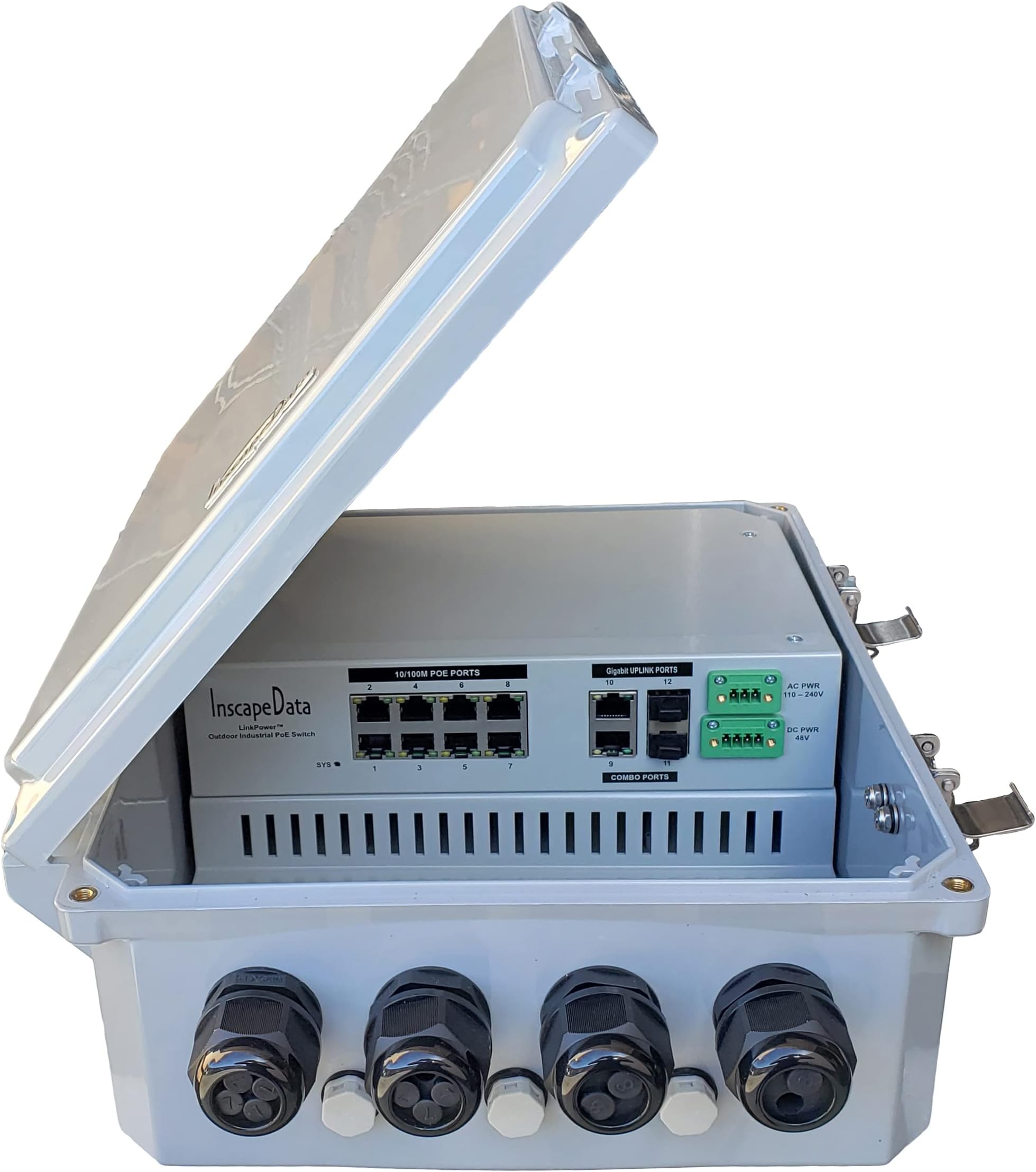 Outdoor PoE Switch LPS1800AF-T1 10-Port Fast Ethernet 802.3af/at PoE Switch with 2 Combo Fiber and Gigabit Fiber/RJ45 Uplink Port, 3-Year Warranty