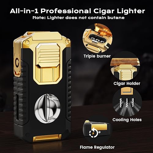 Miniatura 4 de Juego de caja de humidor de cigarros de viaje con cenicero, encendedor de antorcha de puros, cortador en V integrado, punzón y soporte y herramienta