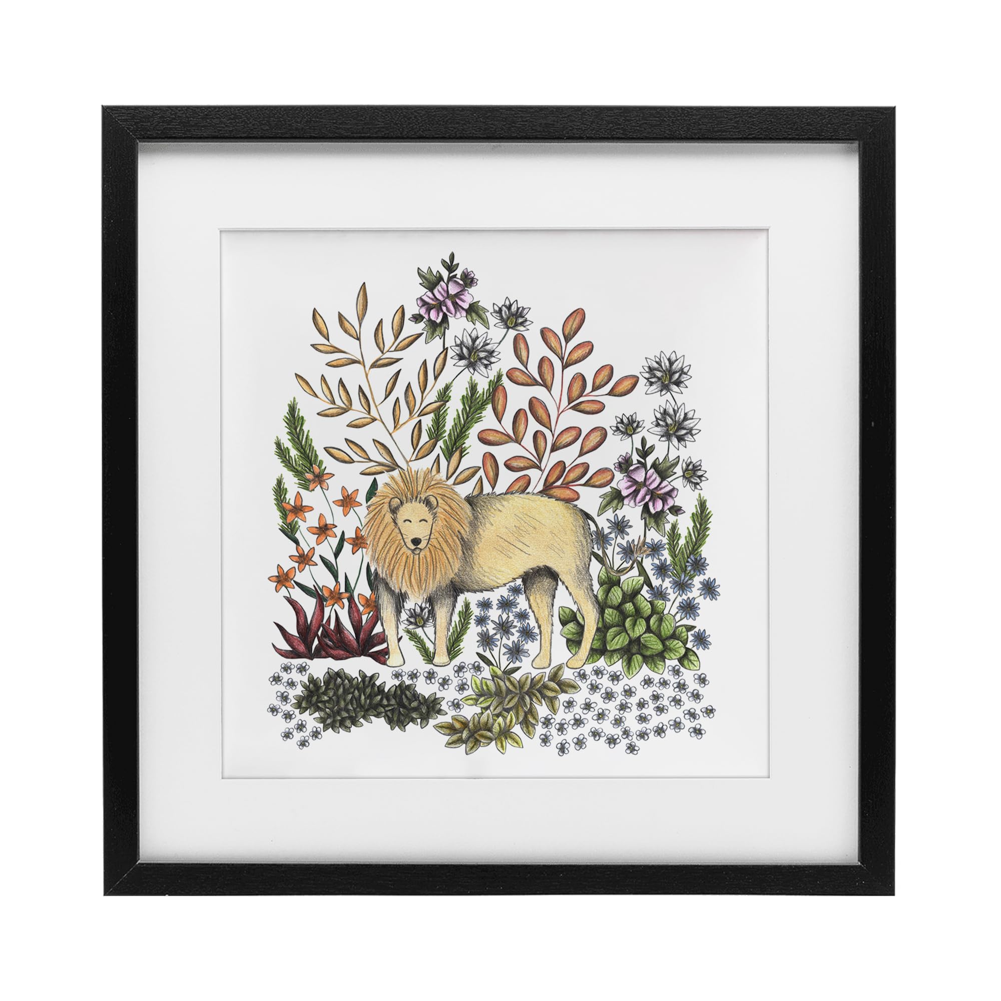 Affiche encadrée lion 33x33 cm Stupell Industries cadre noir décoration jungle