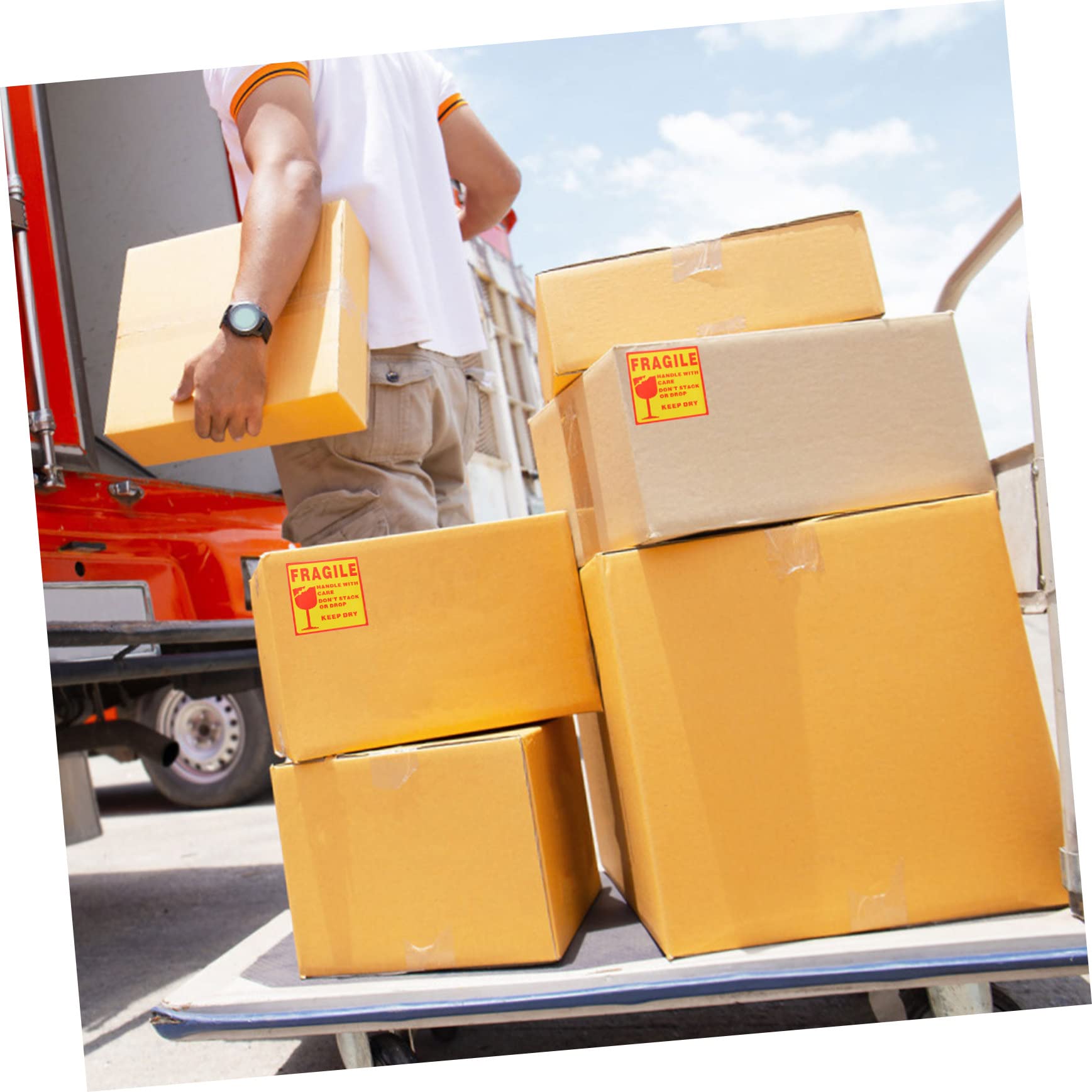 Etichetta Fragile Caution Adhesive Sticker 500 Pz Carta Patinata | Rosso Giallo ad Alta Visibilità, per Scatole Carta Bottiglie Plastica Legno, Istruzioni Spedizione e Gestione