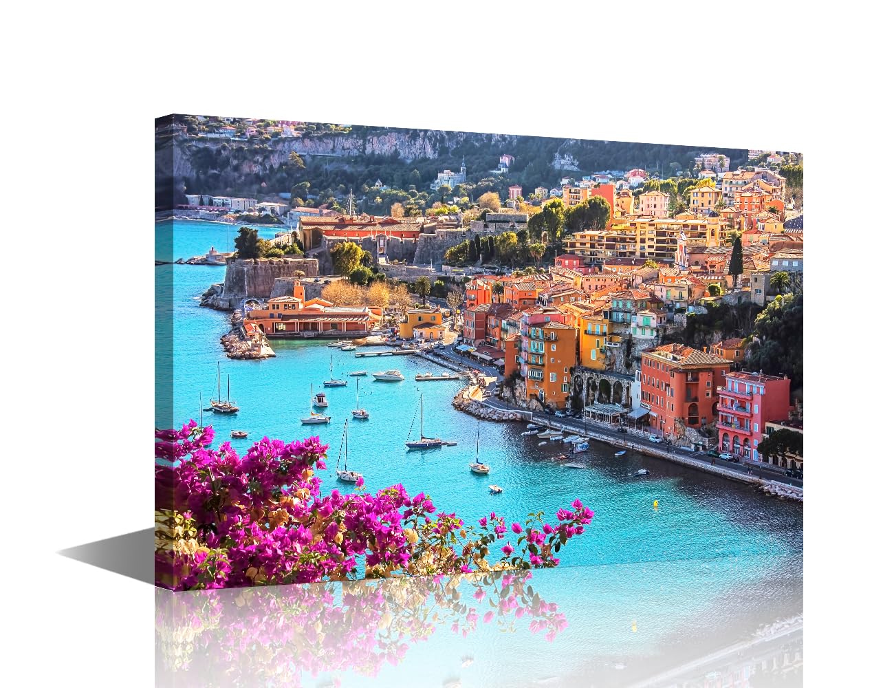Villefranche-Sur-Mer on the French Riviera Pictures Canvas Wall Art for Living Room Large Wall Art Modern Artwork Contemporary Home Decor Print On Canvas Ready to Hang for Bedroom Office 24" Wx36 H