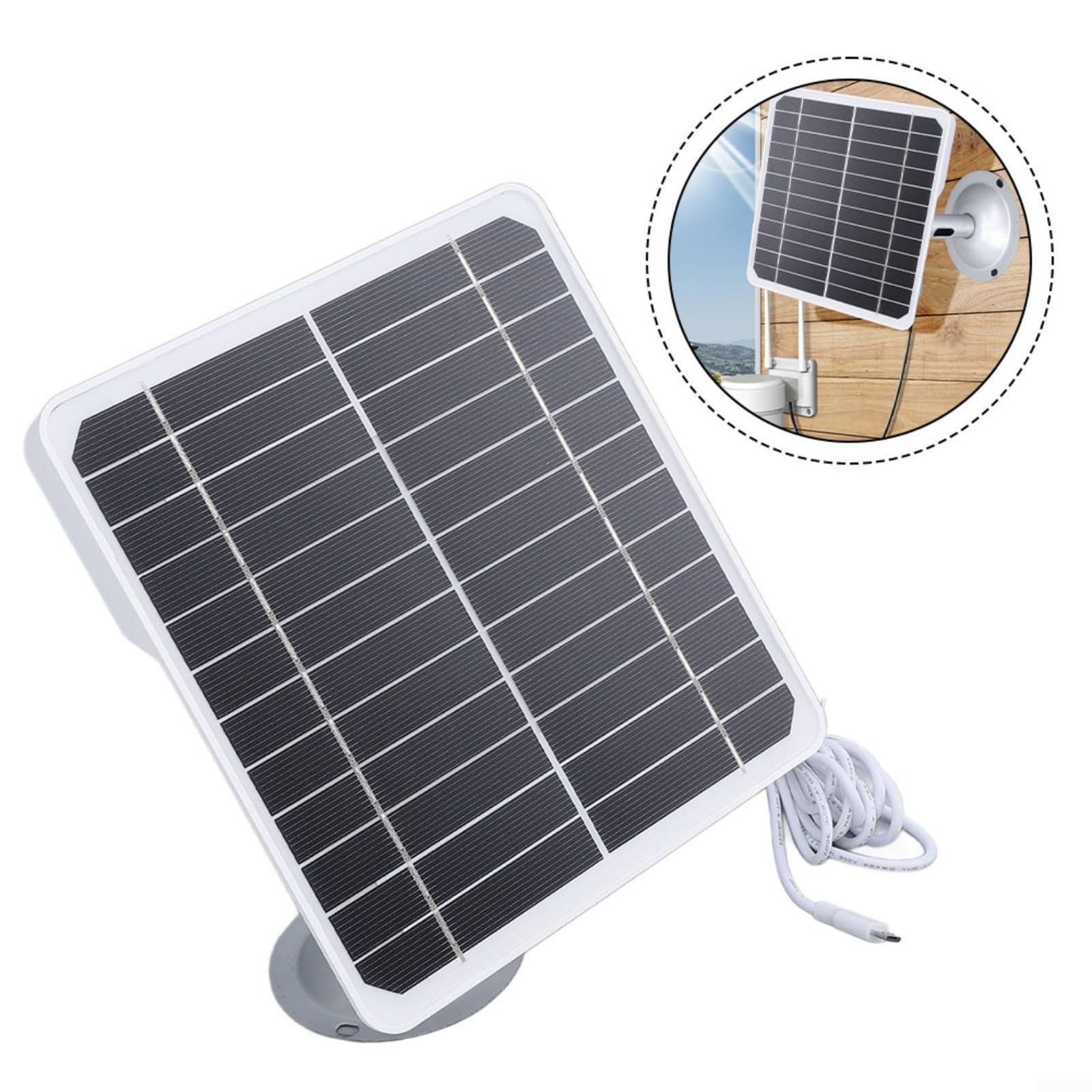 Caricatore per pannello solare, 20 W, 5 V, alimentatore fotovoltaico monocristallino, con staffa regolabile a 360°, impermeabile IP66, per telecamera di sicurezza esterna per USB/Type-C e per