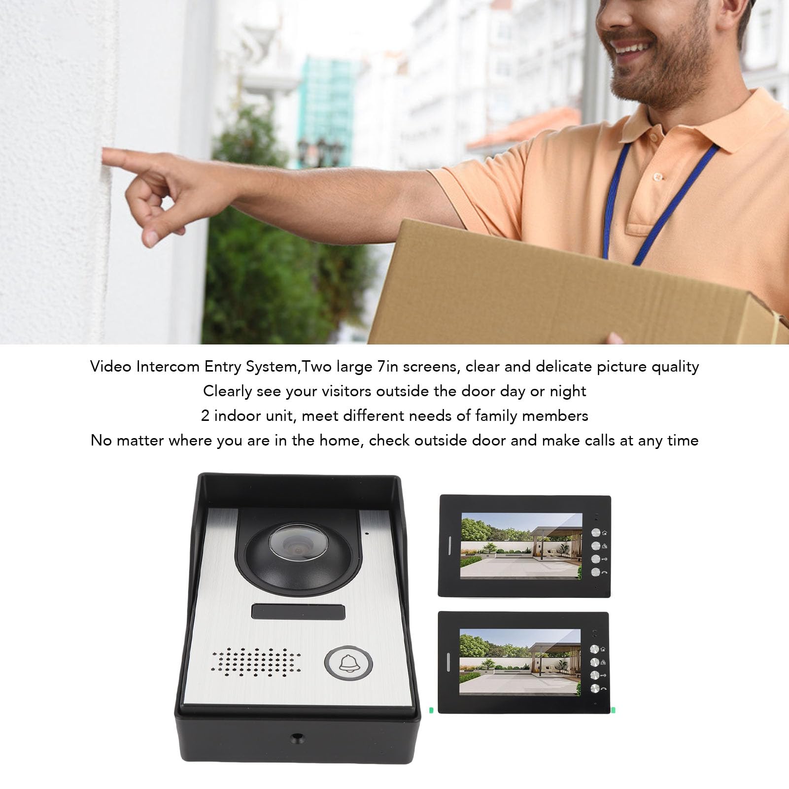 banapoy Videocitofono 7" con Display 2 Monitor, Conversazione Bidirezionale (Spina europea)