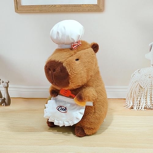 Miniatura 8 de Ditucu Lindo peluche de Capybara con sombrero de chef de cocina, pala de cocina, suave Capibara, peluches de animales de peluche, juguetes para
