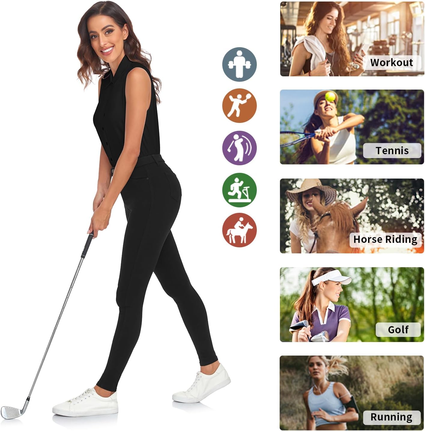 Soneven Womens Sleeveless Button Down Shirts Printed Golf Polo Shirts Business Casual Work Blouse Tops - Image 4