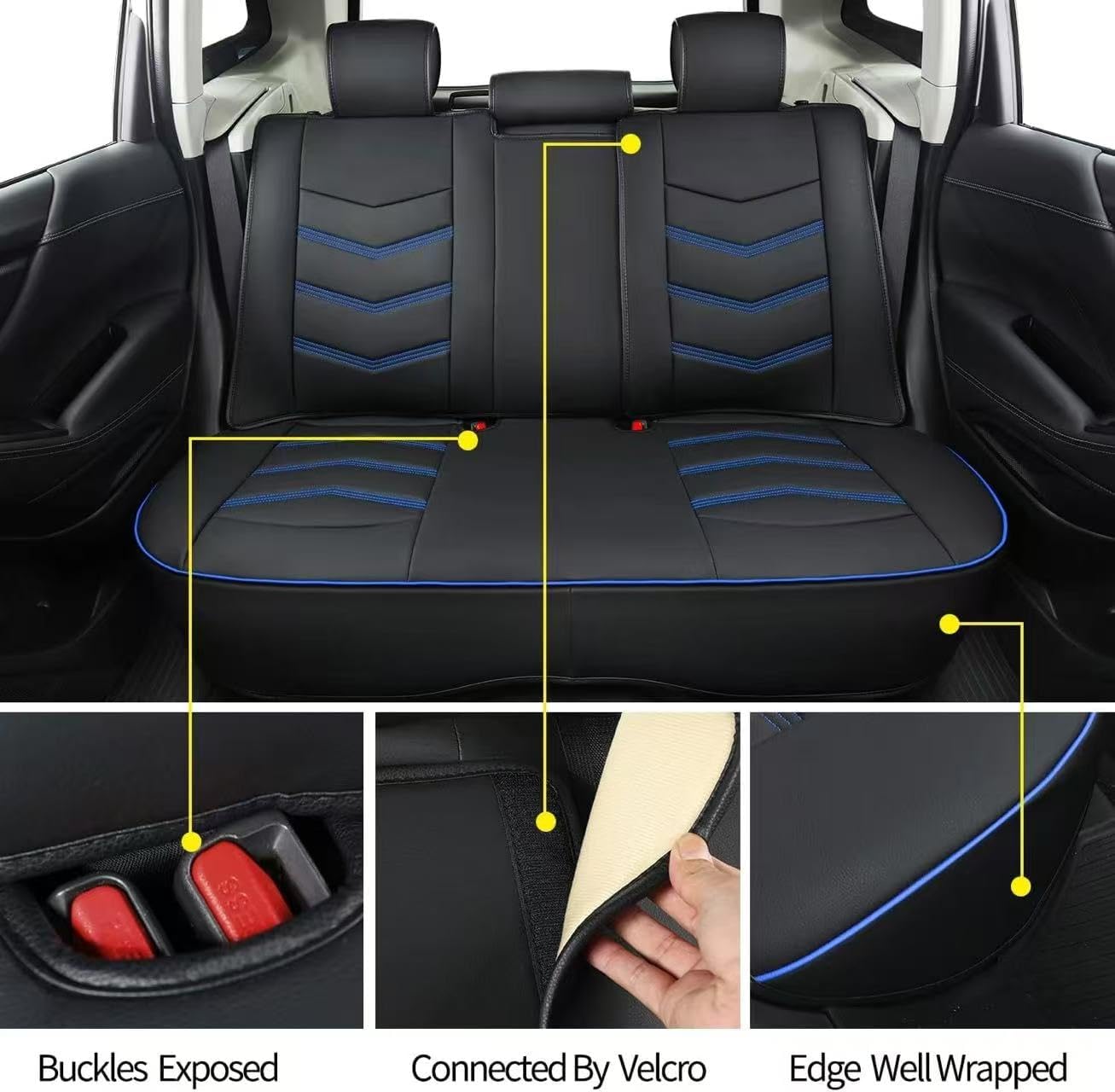 LUCKYMAN CLUB Seat Covers Full Set, fit for 2014-2024 2025 Forester Outback Crosstrek Sport Limited Touring Platinum with Water Proof Faux Leather (Black&Blue)