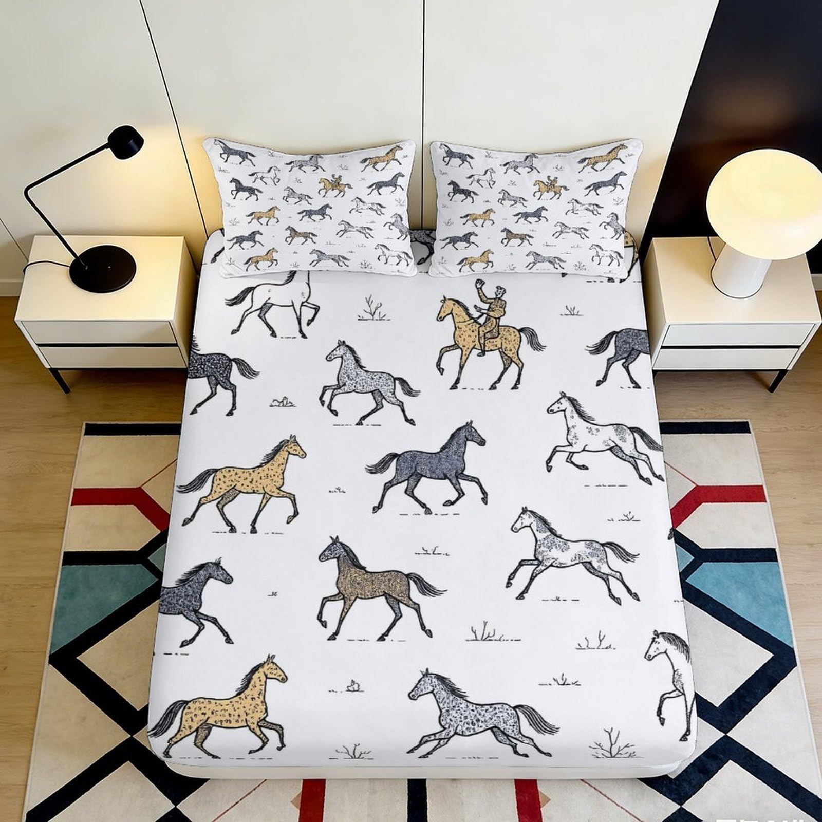 Pnayamiorkfel Style-3 3D Printed Vintage Horse Fitted Sheet Microfiber Soft Breathable Equestrian Pattern Mattress Cover Bedroom Decor 90X200x25cm
