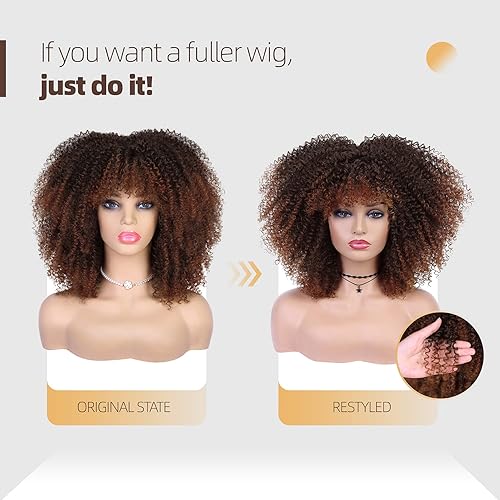 Miniatura 10 de Lady Hanne Pelucas rizadas afro para mujeres negras peluca corta rizada con flequillo estilo Bob rizado de 14 pulgadas aspecto natural peluca