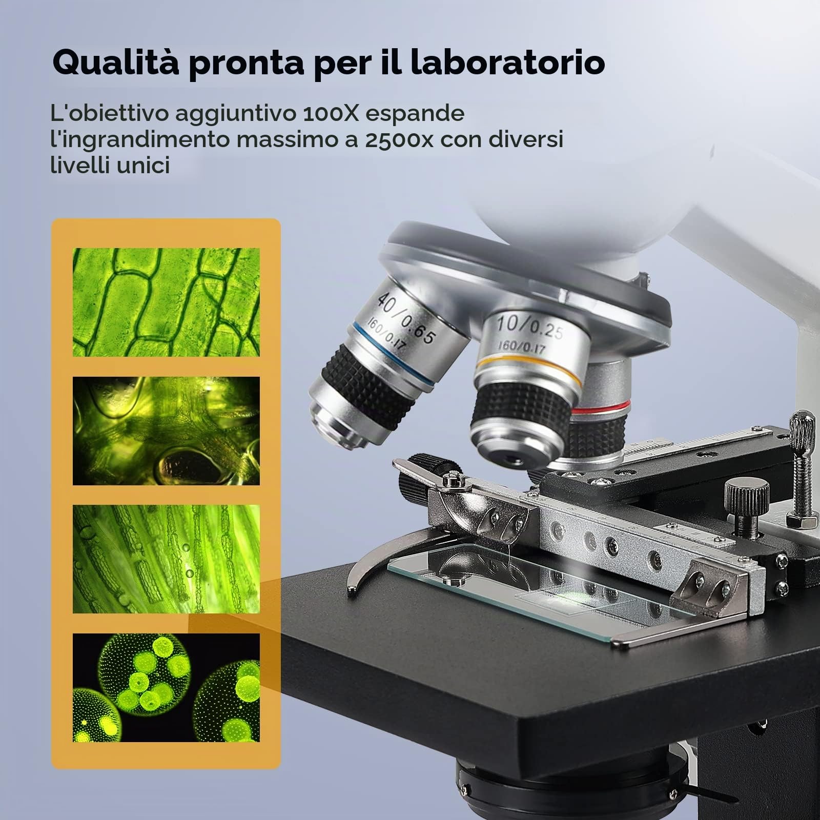 [Versione con sangue] Microscopio Vabiooth Dual-View 40X-2500X, LCD 7", E-oculare 5MP, palco regolabile, custodia alluminio per osservare sangue vivo.