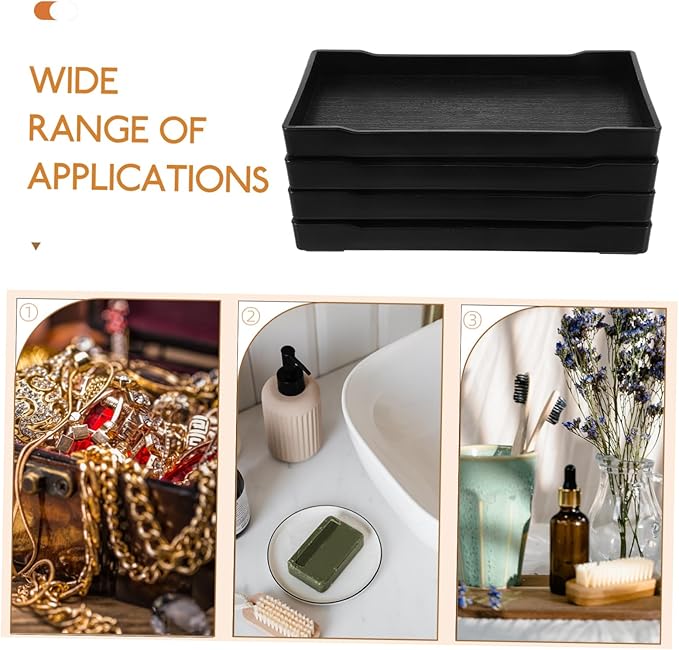 Set de 4 Bandejas Rectangulares Negras para Baño, Organizador de Toallas y Cosméticos miniatura 5