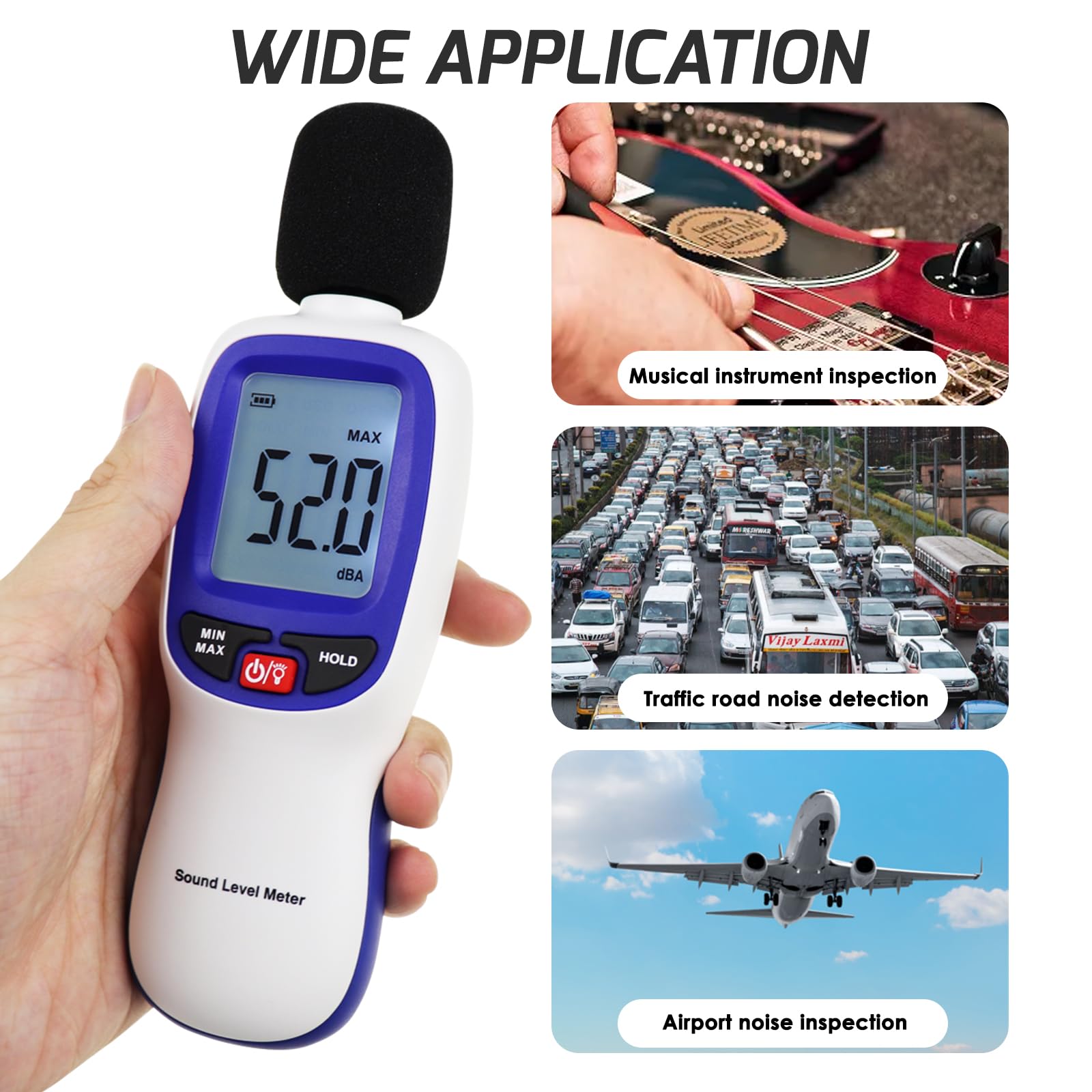 Medidor de Nivel de Sonido Digital con Bluetooth Portátil SPL Rango de 30~130dBA MAX/MIN Retención de Datos con Pantalla LCD Retroiluminada para el Hogar, Escuela y Lugar de Trabajo