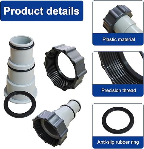 Miniatura 3 de soujkooy Paquete de 6 adaptadores de manguera de piscina, 2 tipos de conectores de conversión para mangueras de 1.5 y 1.25 pulgadas, para bombas de