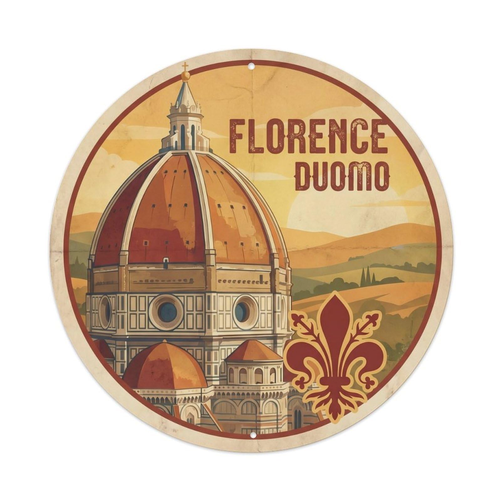 Florence Italy Landmark Travel Duomo Lily Vintage Metal Tin Sign