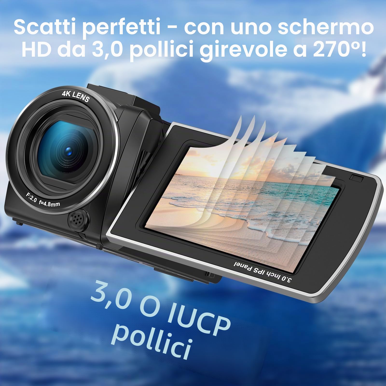 ORDRO Videocamera 4K, Camcorder 64MP 18x Zoom Digitale, Visione Notturna IR, Luce di Bilanciamento, Schermo Rotante 3.0" 270°, Videocamera per Vlog YouTube con Treppiede e 2 Batterie