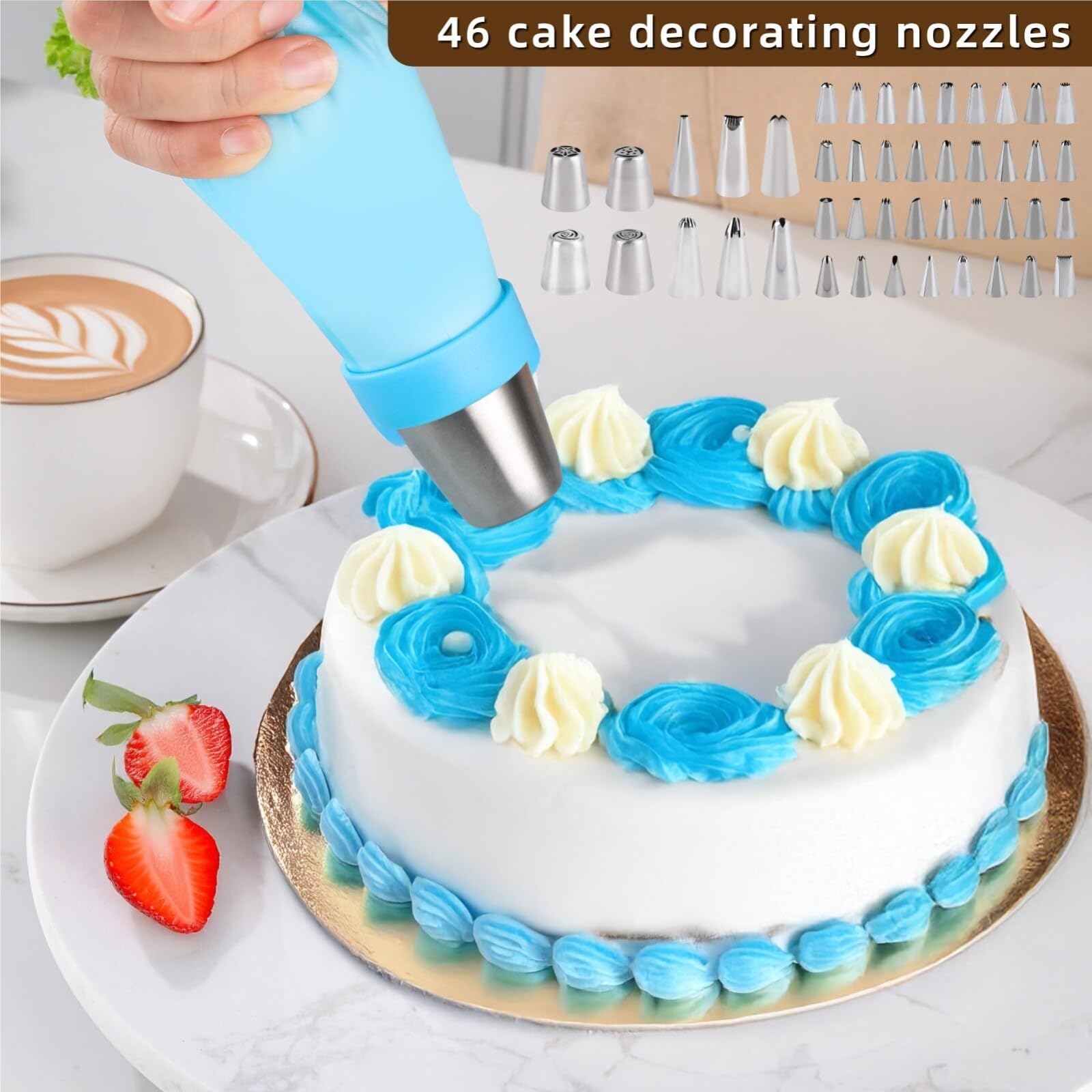 douille patisserie Kit de 138 accessoires de décoration de gâteaux, comprenant des poches à douille et des douilles, rose Décoration(Blue (236 PCS))