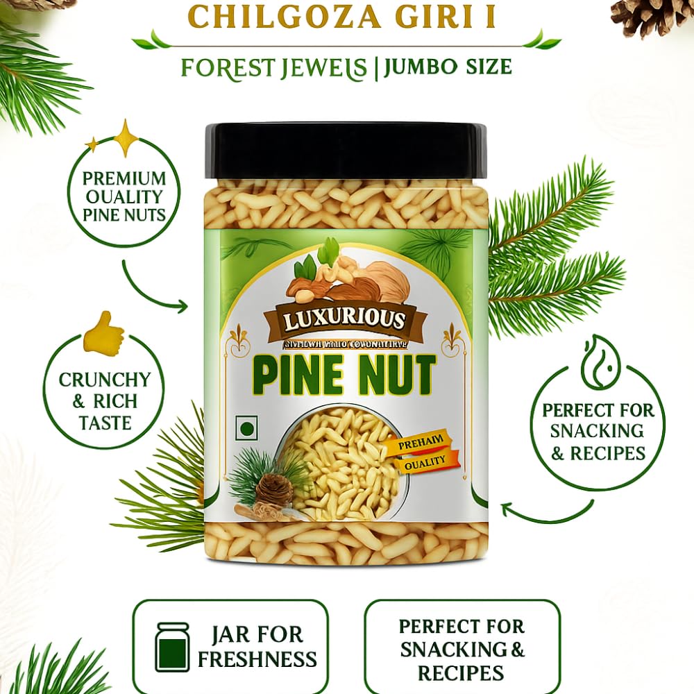 Luxurious Premium Pine Nuts 100g | Whole Chilgoza Giri/Chilgoj Seeds/Forest Jewels | Jumbo Size Without Shell | Fresh & Crunchy | Rich in Protein & Fiber | Perfect for Salads, Cooking & Snacking - Image 3 thumbnail